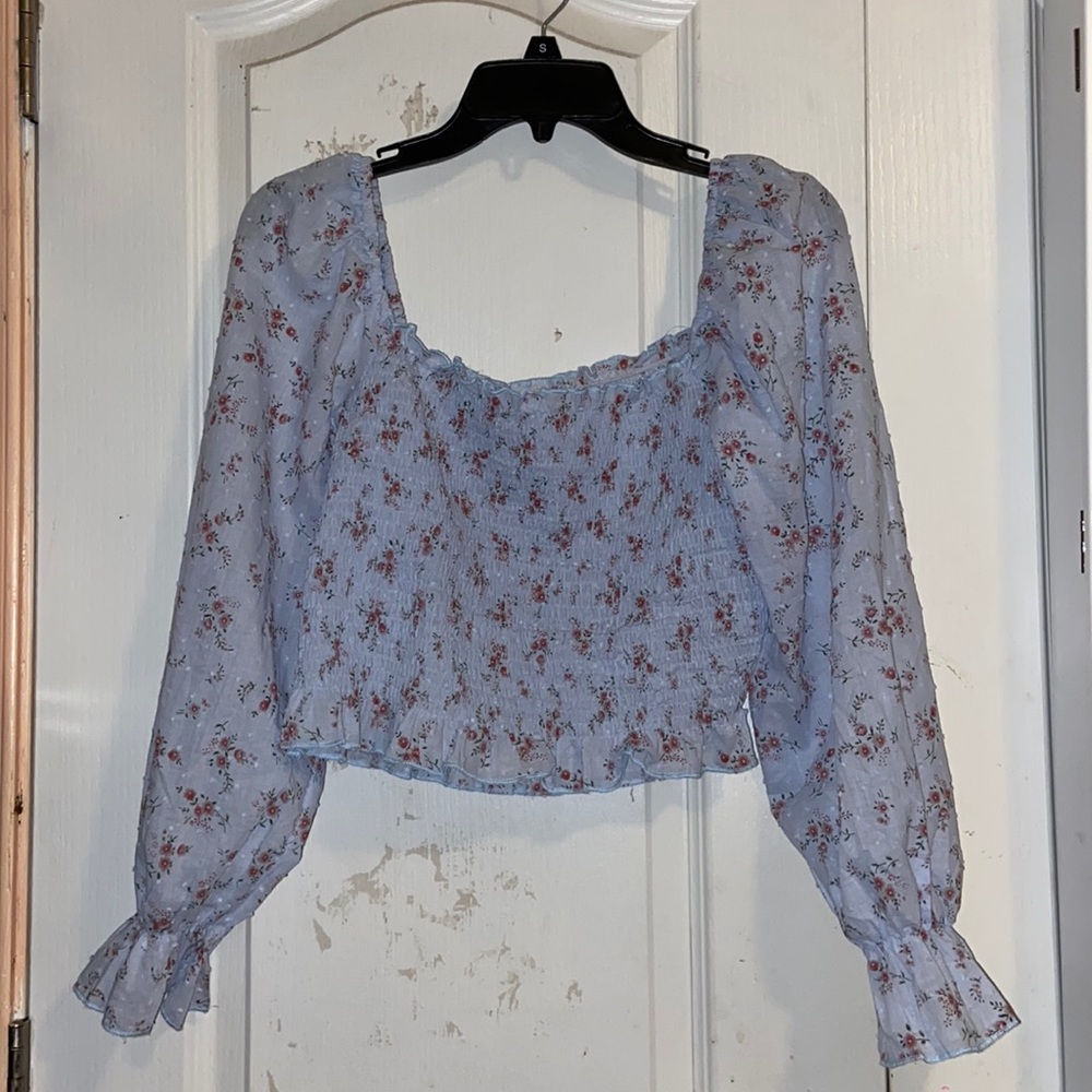 Blue long sleeve floral blouse